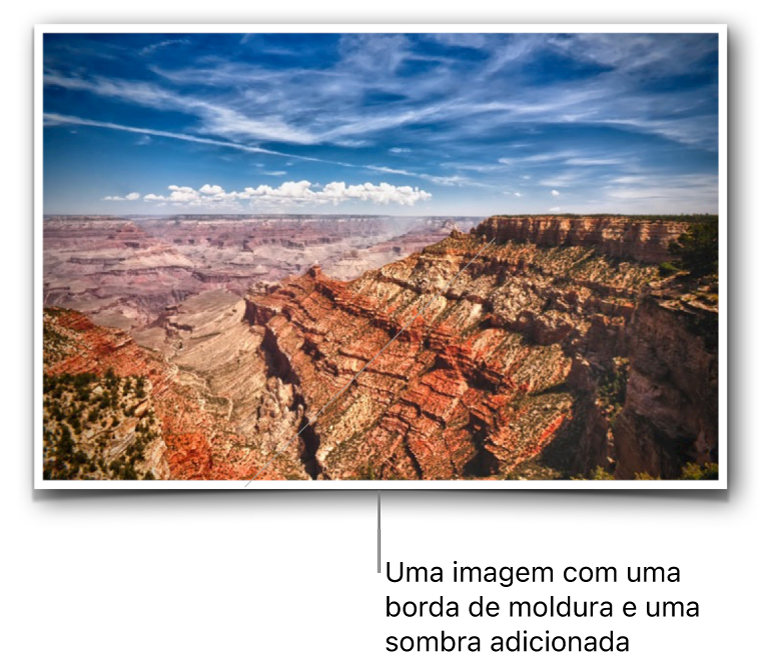 Uma imagem com a borda de uma moldura e uma sombra é adicionada.