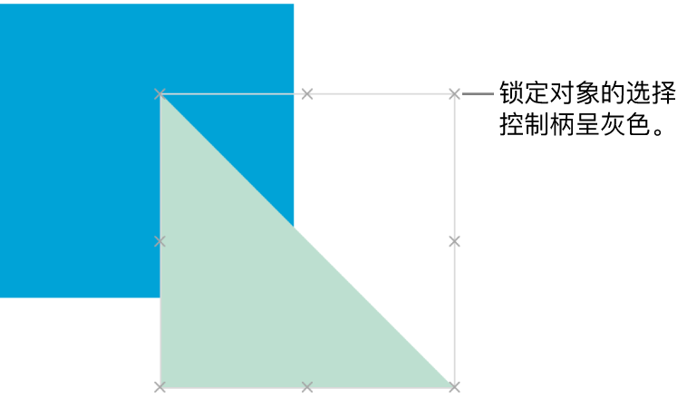 具有变暗的选择控制柄的锁定对象。