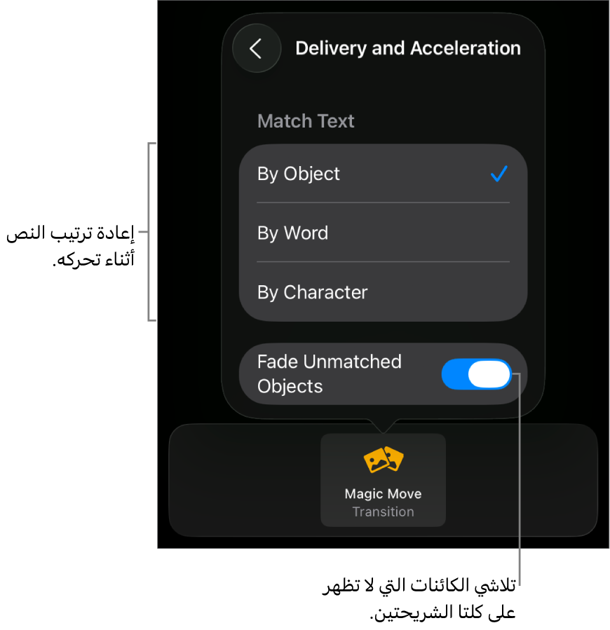خيارات تسليم وتسارع الحركة السحرية في جزء التسارع.