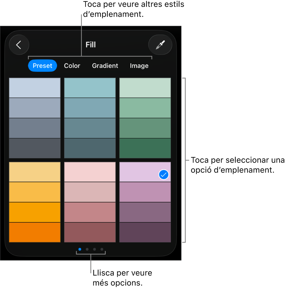 Opcions d’emplenament a la pestanya Estil.