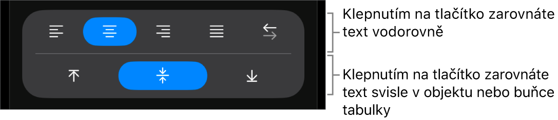 Tlačítka horizontálního a vertikálního zarovnání pro text