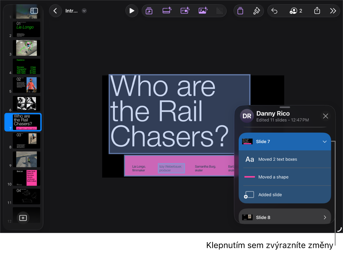 Sdílená prezentace s otevřeným seznamem aktivit