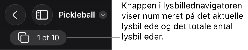 Lysbillednavigatoren, der viser det aktuelle lysbillednummer og det samlede antal lysbilleder i præsentationen.