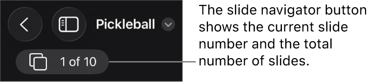 The slide navigator button showing the current slide number and the total number of slides in the presentation.