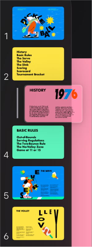 Slide navigator showing an indented slide with a line on the left.