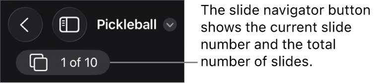 The slide navigator button showing the current slide number and the total number of slides in the presentation.