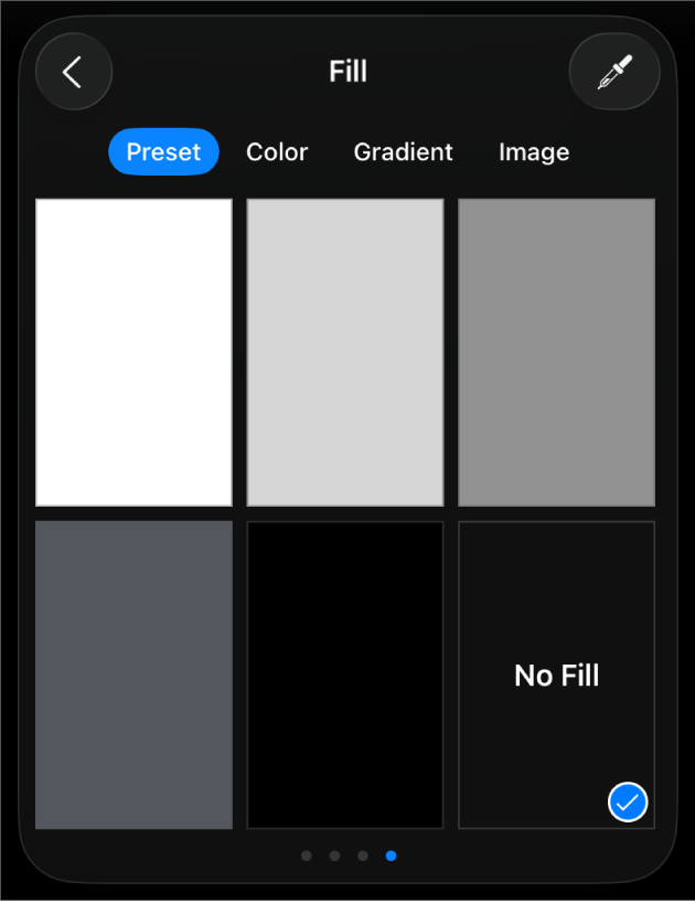 The Fill controls with No Fill selected.