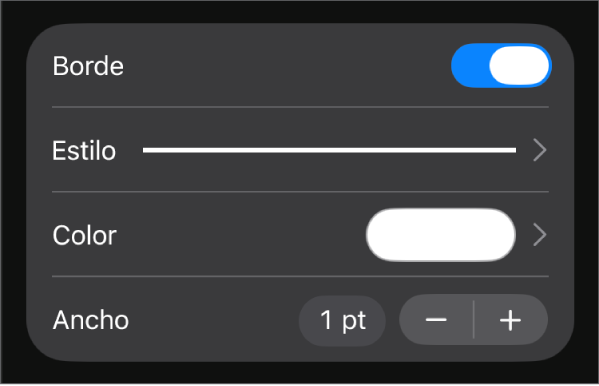 Los controles de personalización Estilo de borde.