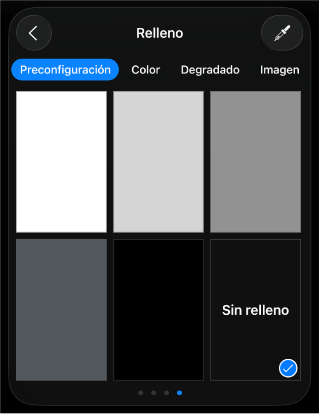 Los controles Relleno con la opción Sin Relleno seleccionada.