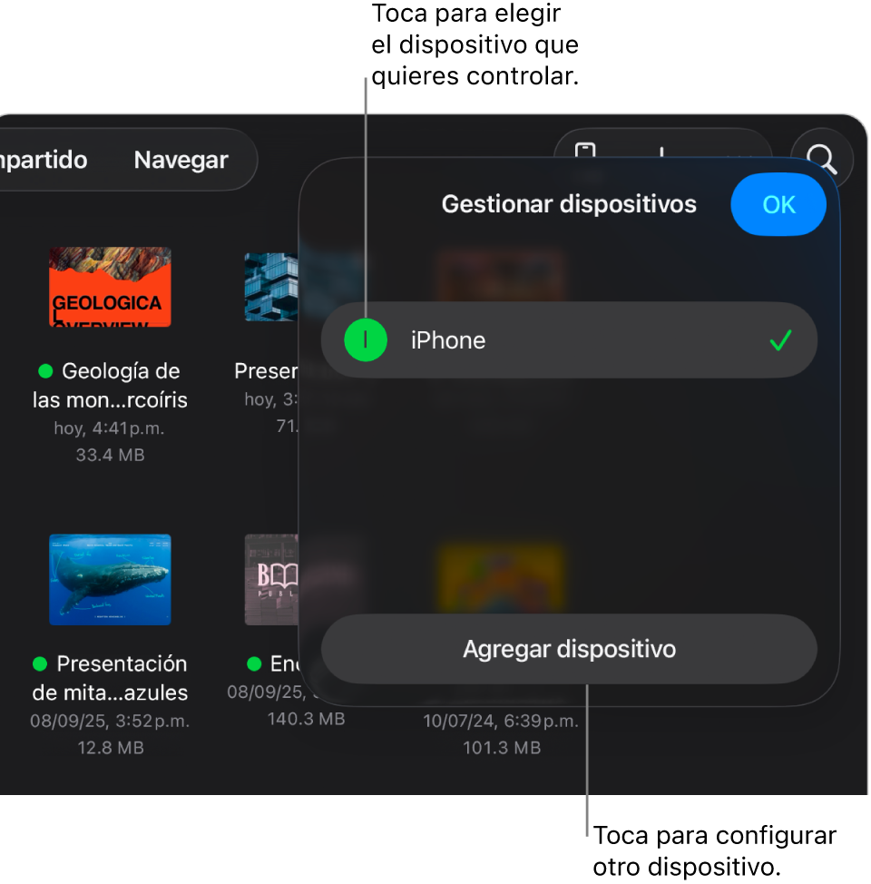 La ventana desplegable Administrar dispositivos, mostrando el enlace Agregar un dispositivo.