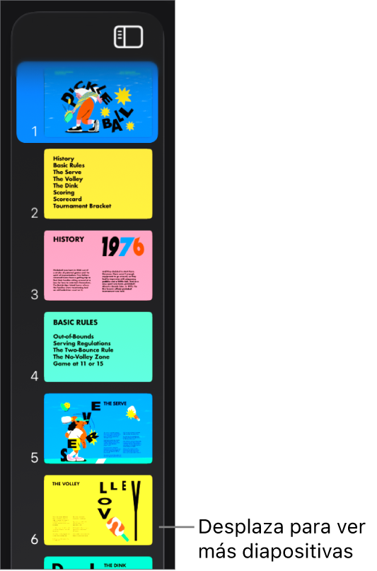 El navegador de diapositivas.