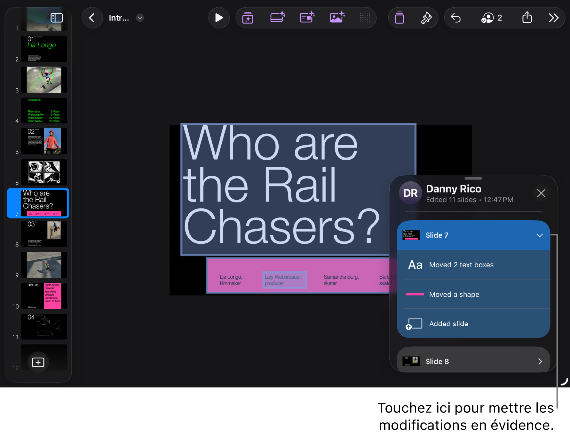 Une présentation collaborative avec la liste des activités ouverte.