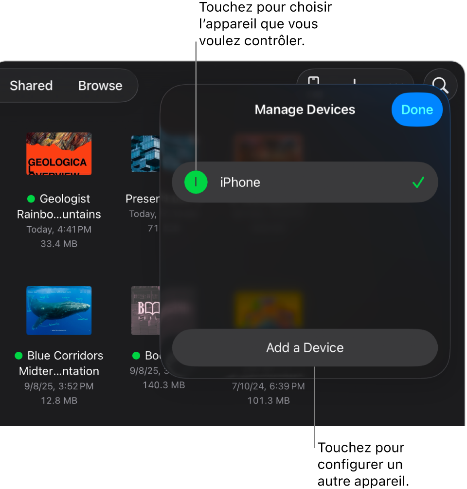 La fenêtre contextuelle Gérer les appareils affichant le lien Ajouter un appareil.