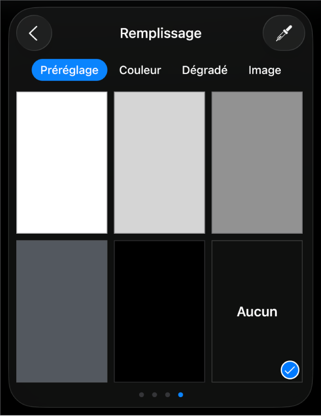 Les commandes Remplissage avec l’option Aucun remplissage sélectionnée.