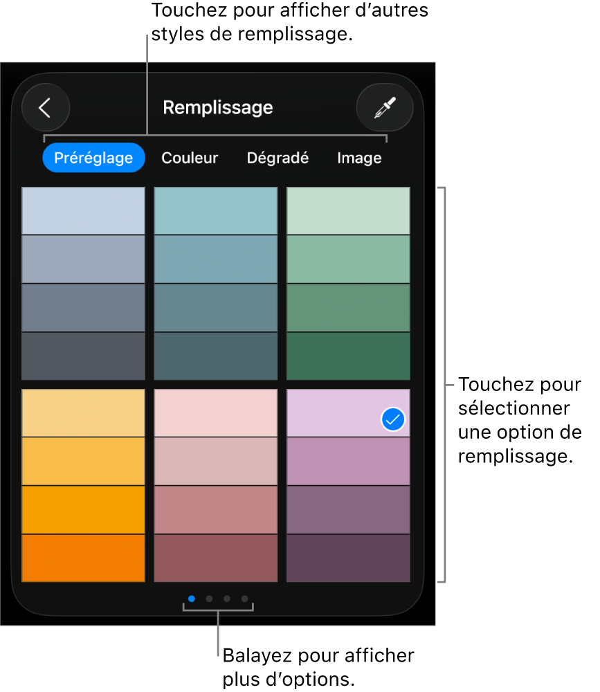 Options de remplissage dans l’onglet Style.