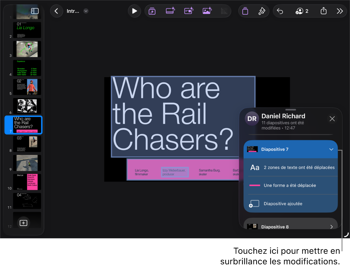 Une présentation collaborative avec la liste d’activités ouverte.