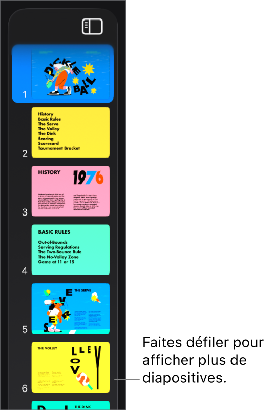 Le navigateur de diapositives.