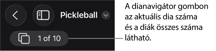 A dianavigátor gombon az aktuális dia száma és a diák összes száma látható a prezentációban.