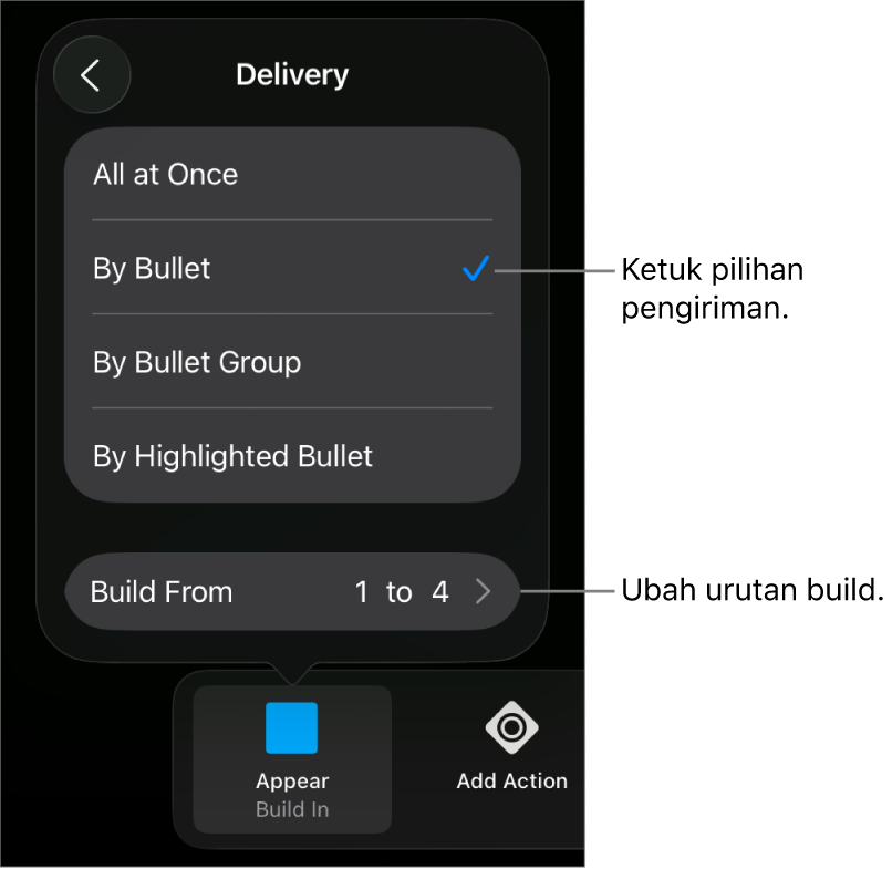 Pilihan Pengiriman di panel Mulai.