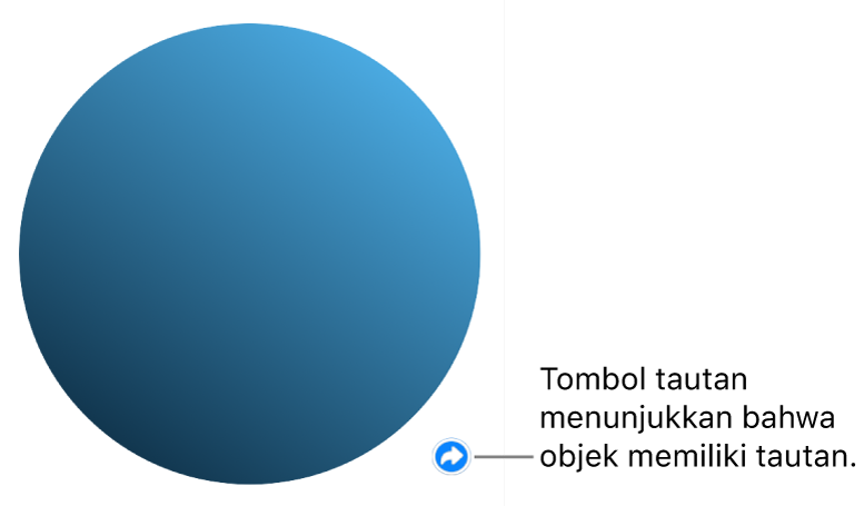 Lingkaran dengan tombol tautan yang menunjukkan bahwa objek memiliki tautan.