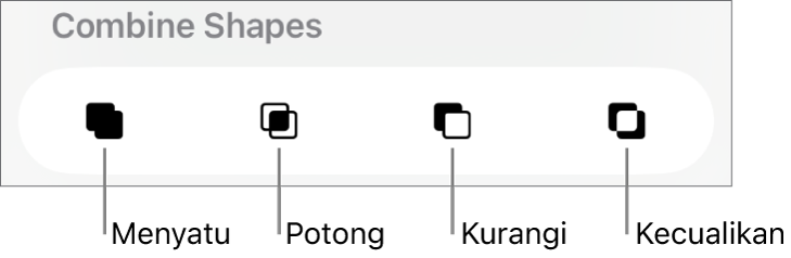 Tombol Menyatu, Potong, Kurangi, dan Kecualikan di bawah Gabungkan Bentuk.