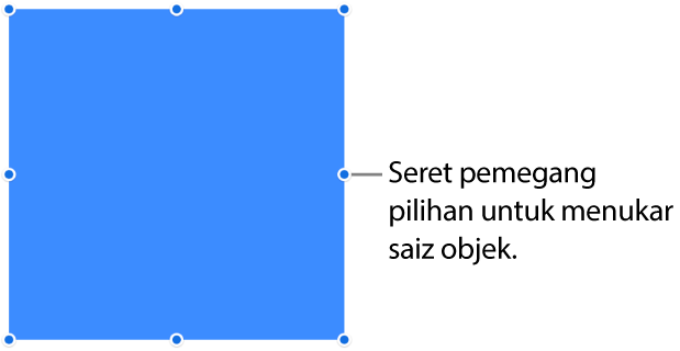 Objek dengan titik biru pada jidarnya untuk menukar saiz objek.