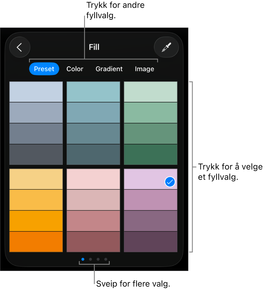 Fyll-alternativer i Stil-fanen.