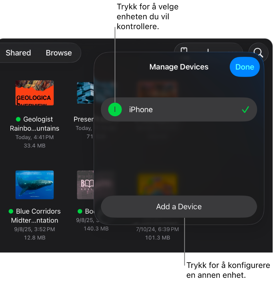 Administrer enheter-vinduspanelet, som viser Legg til enhet-lenken.