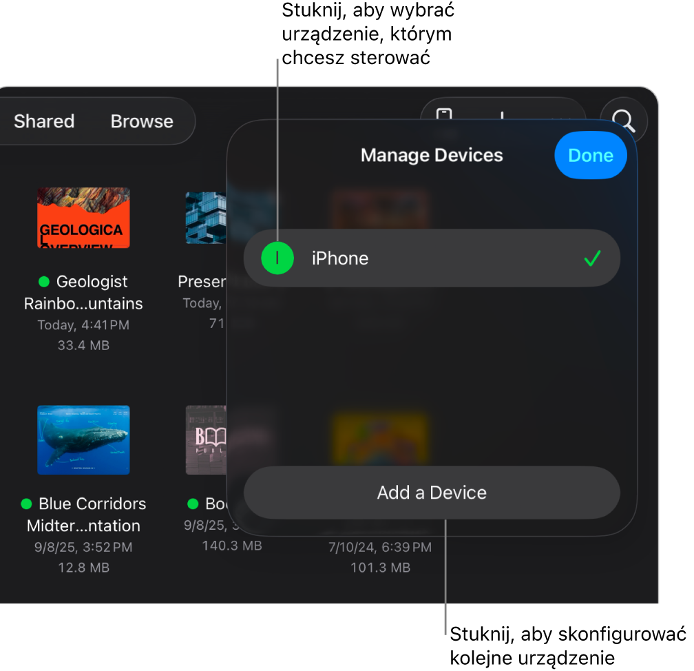 Pole nałożone zarządzania urządzeniami, zawierające łącze Dodaj urządzenie.