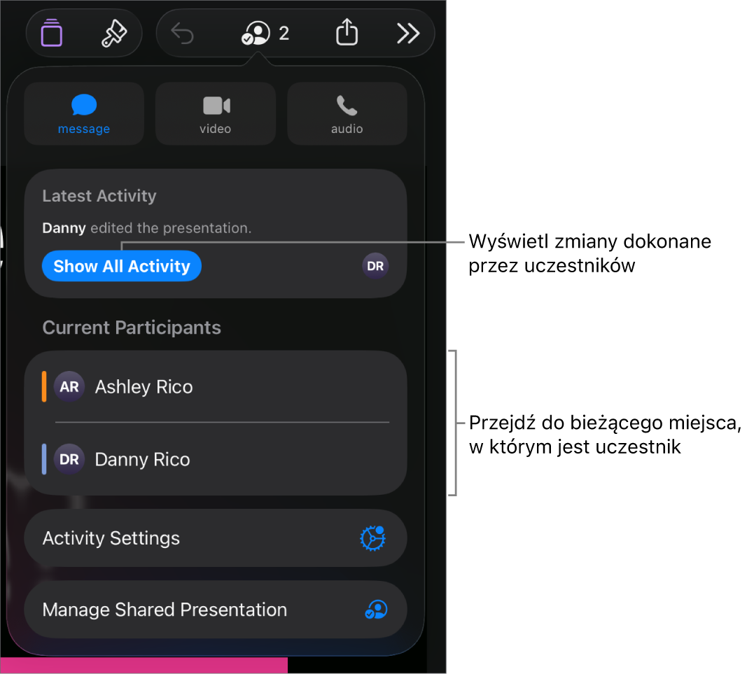 Menu współpracy z wymienionymi aktualnymi uczestnikami.