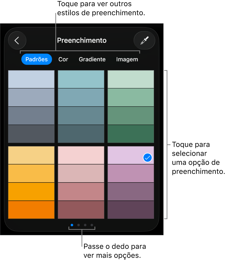 Opções de preenchimento na aba Estilo.