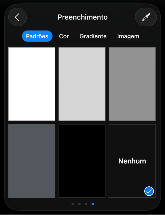 Controles de Preenchimento com Nenhum selecionado.