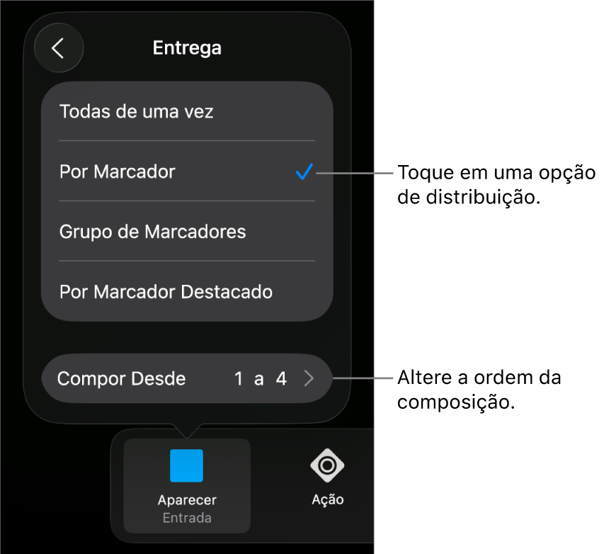 Opções de Distribuição no painel Entrada.
