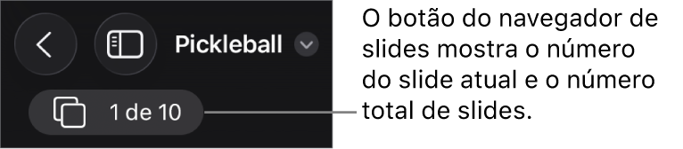 O botão do navegador de slides mostrando o número do slide atual e o número total de slides na apresentação.