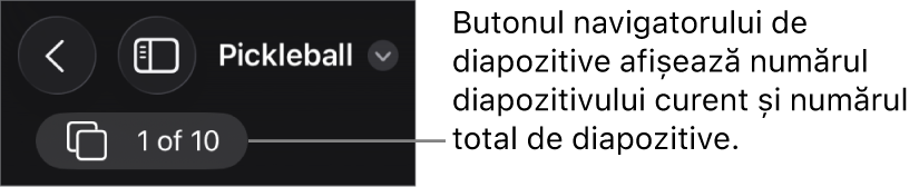 Butonul navigatorului de diapozitive afișând numărul diapozitivului curent și numărul total de diapozitive din prezentare.