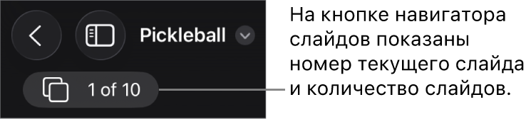 Кнопка навигатора слайдов. Отображается номер текущего слайда и общее количество слайдов в презентации.