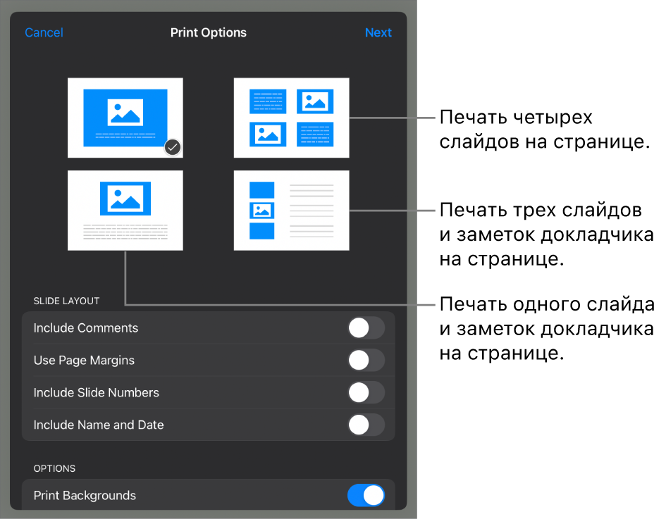 Параметры макета печати.