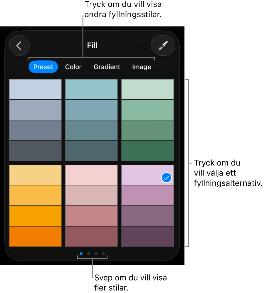 Fyllningsalternativ på fliken Stil.
