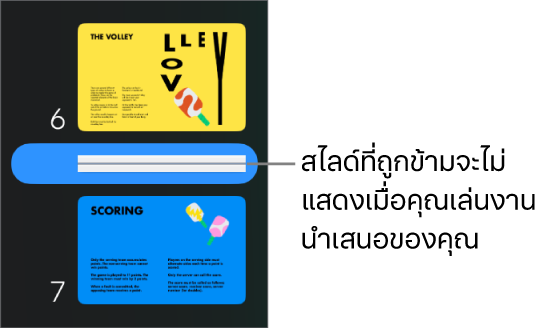 แถบนำทางสไลด์ที่มีสไลด์ที่ข้ามซึ่งแสดงเป็นเส้นแนวนอน