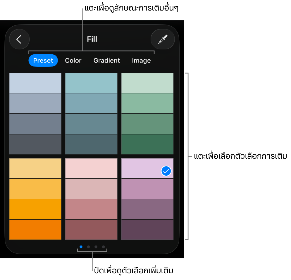 ตัวเลือกการเติมในแถบลักษณะ