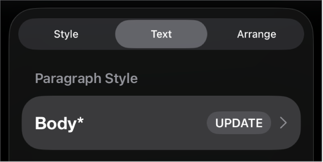 Стиль абзацу з зірочкою і кнопкою «Оновити» справа.