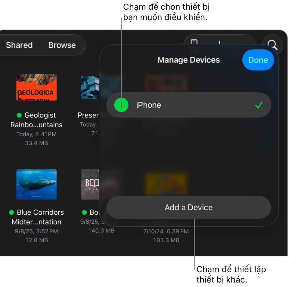 Cửa sổ bật lên Quản lý thiết bị, hiển thị liên kết Thêm thiết bị.