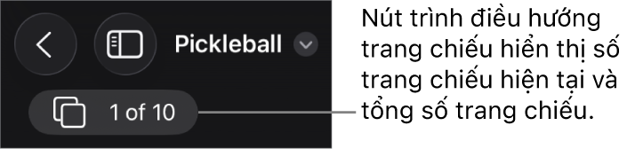 Nút trình điều hướng trang chiếu đang hiển thị số trang chiếu hiện tại và tổng số trang chiếu trong bài thuyết trình.