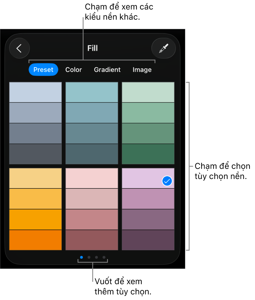 Các tùy chọn nền trong tab Kiểu.