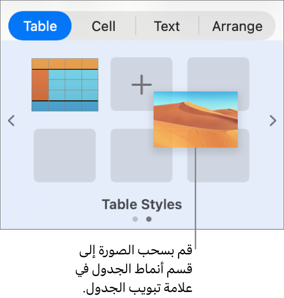 سحب صورة إلى أنماط الجدول لإنشاء نمط جديد.