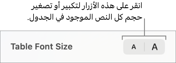 عناصر تحكم الشريط الجانبي لتغيير حجم خطوط الجدول.