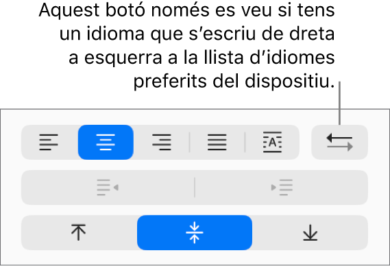 El botó “Direcció del paràgraf” als controls d’alineació de text.