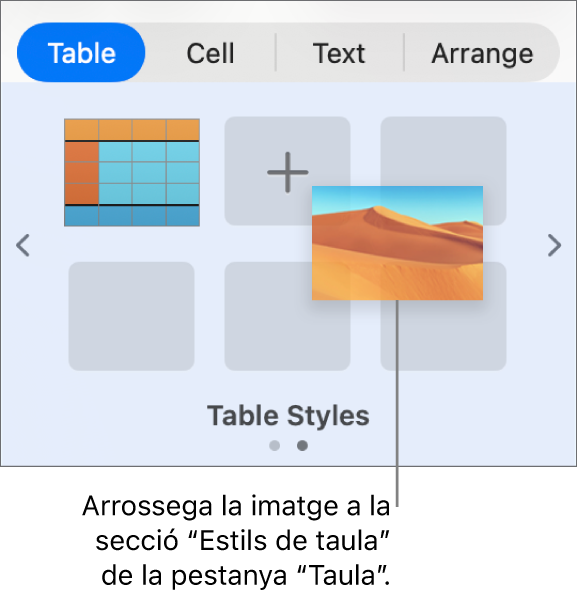 Arrossegar una imatge als estils de taula per crear un nou estil.