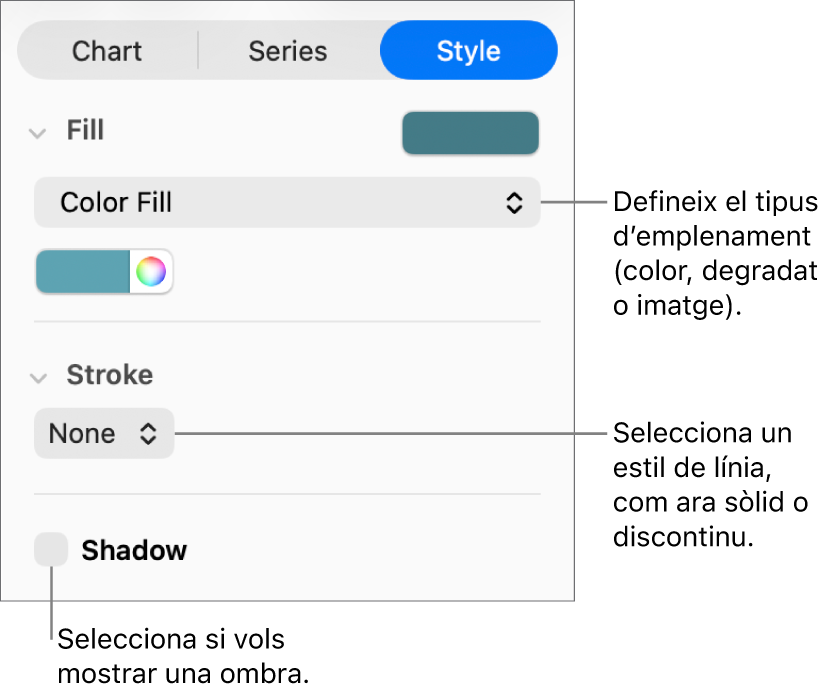 Controls per canviar l’aspecte d’una sèrie de dades.