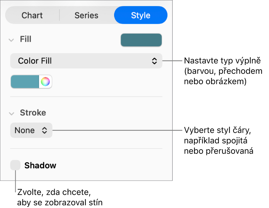 Ovládací prvky pro úpravu vzhledu datových řad